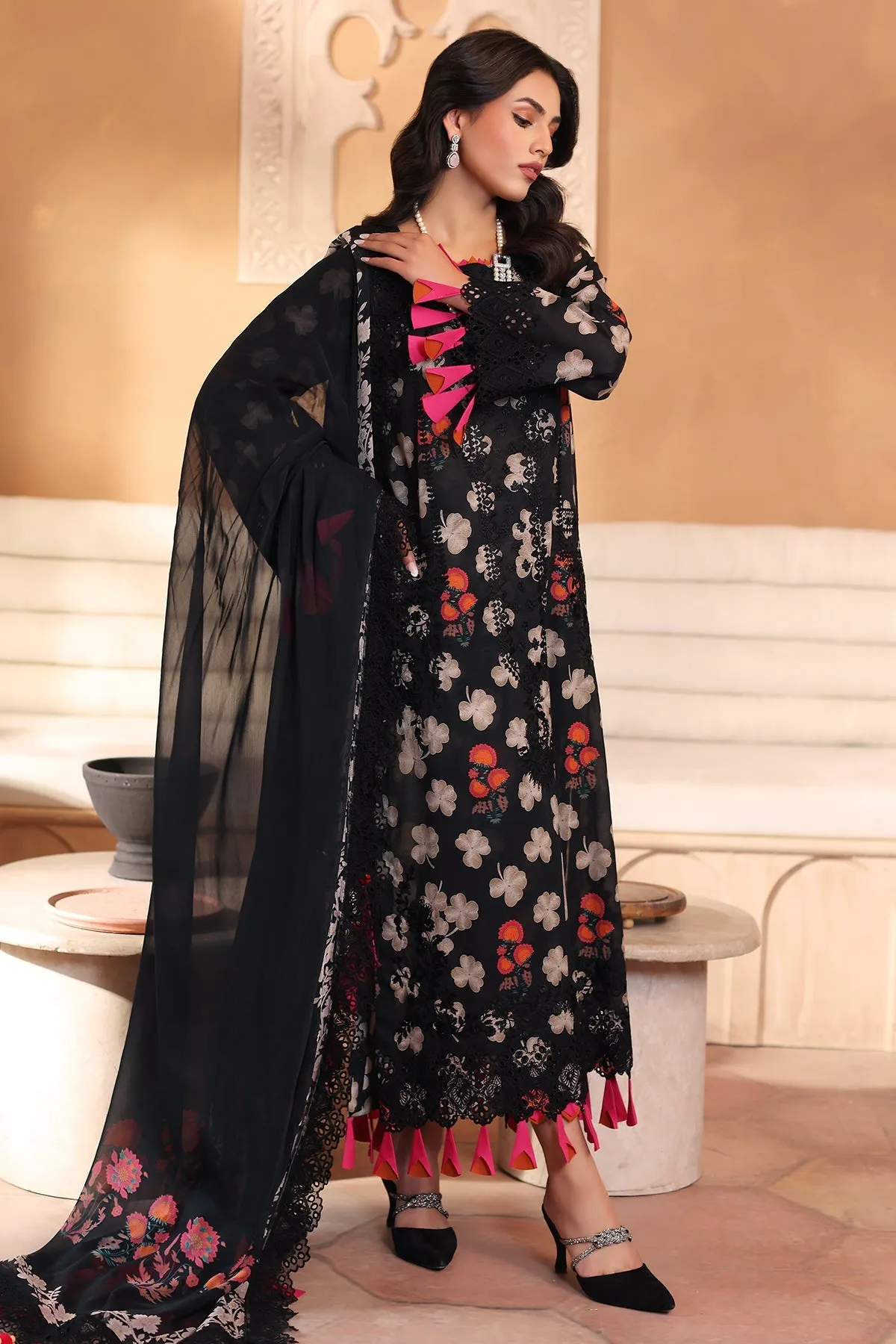 3-Pc Unstitched Printed Embroidered Lawn Shirt With Printed Chiffon Dupatta CRS4-03