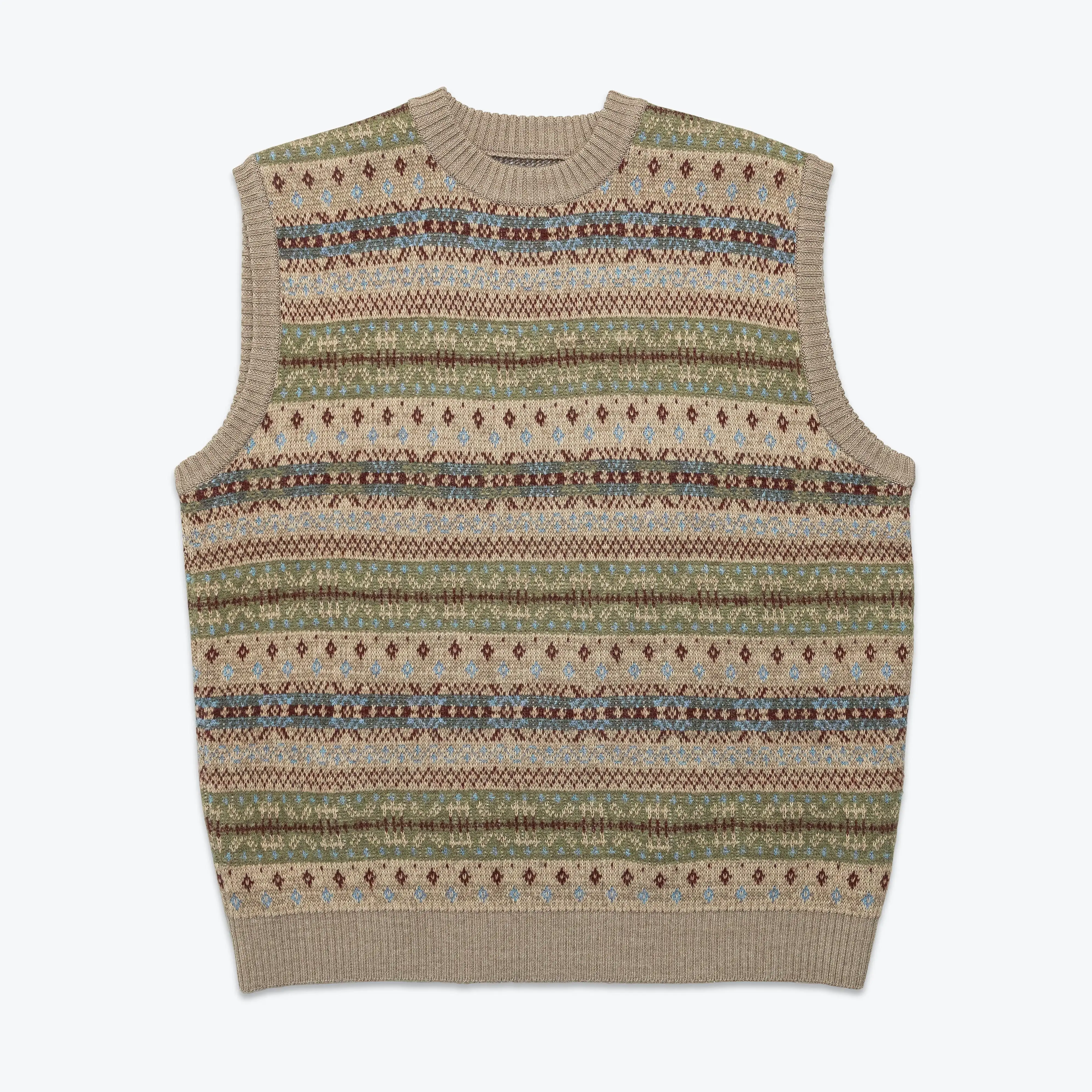 7G Wool FairIsle BONE Vest - Sax