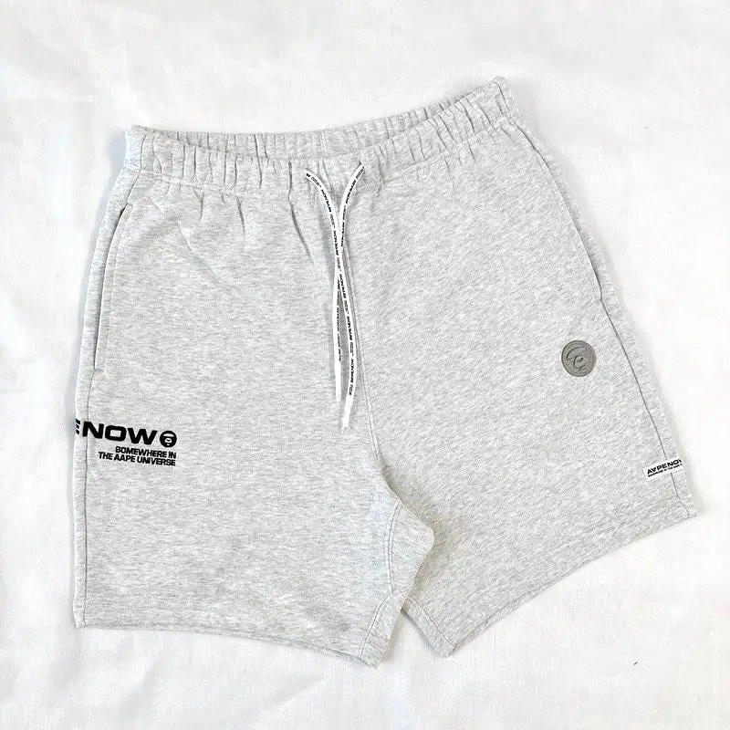 AAPE By Bathing Ape Embroidered Badge Sweat Shorts Light Grey [6952]