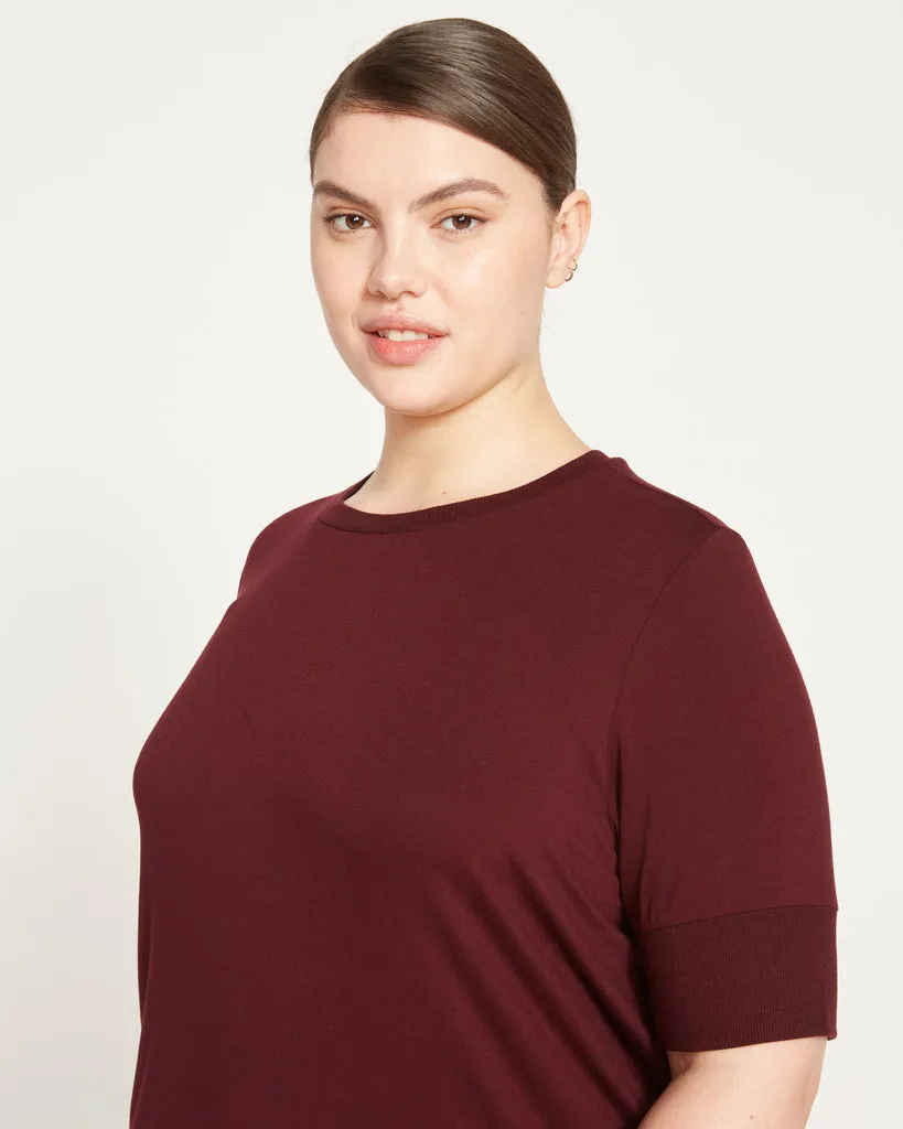 Aimee Liquid Jersey Rib Hem Tee - Black Cherry