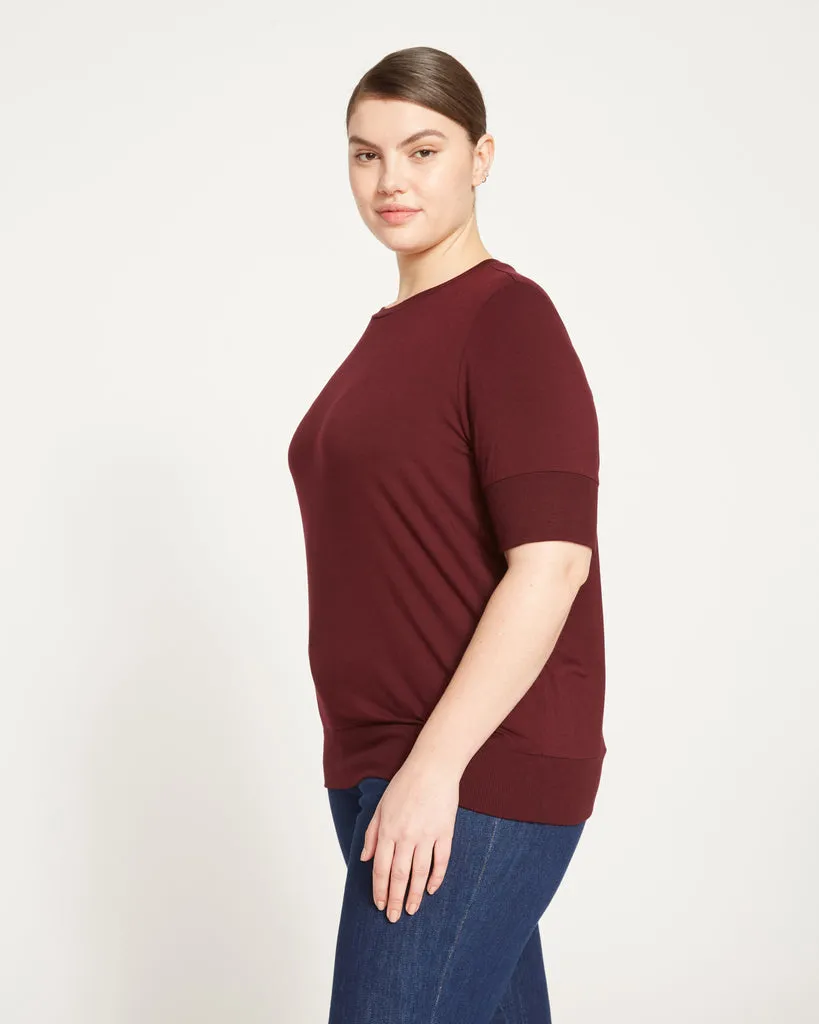 Aimee Liquid Jersey Rib Hem Tee - Black Cherry