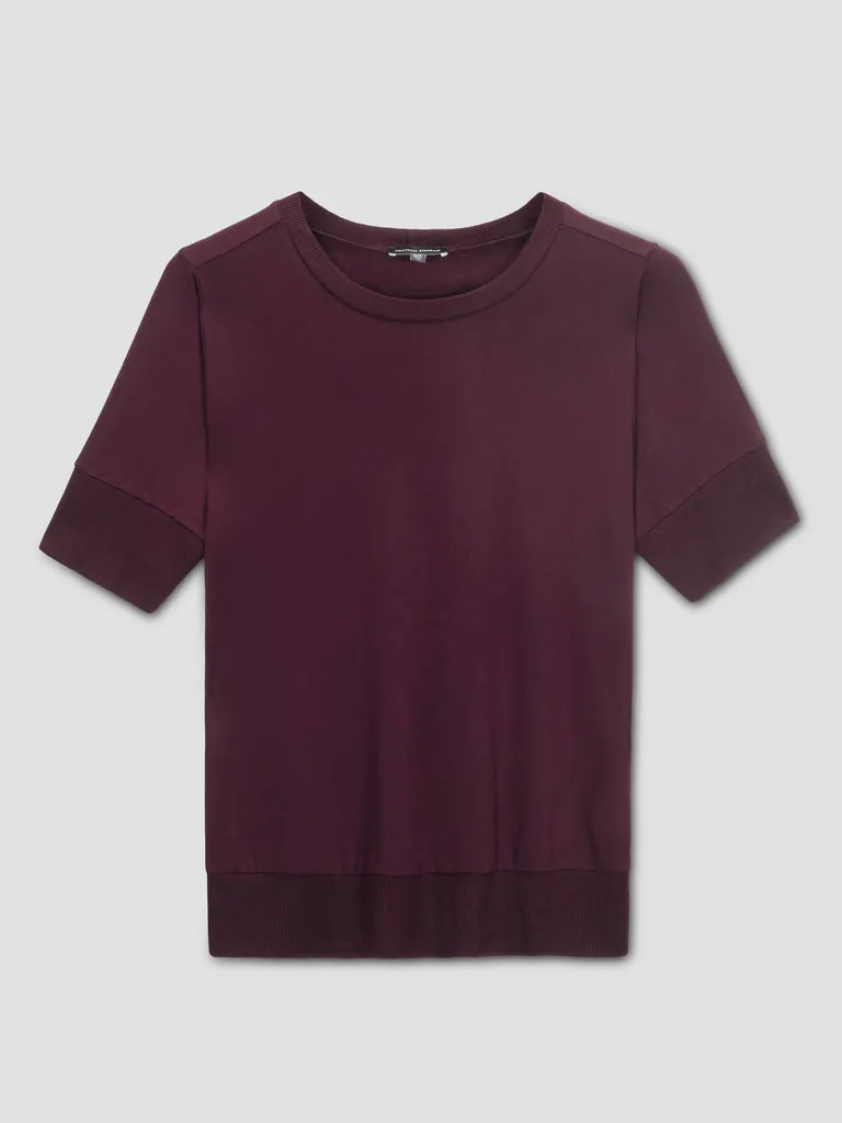 Aimee Liquid Jersey Rib Hem Tee - Black Cherry