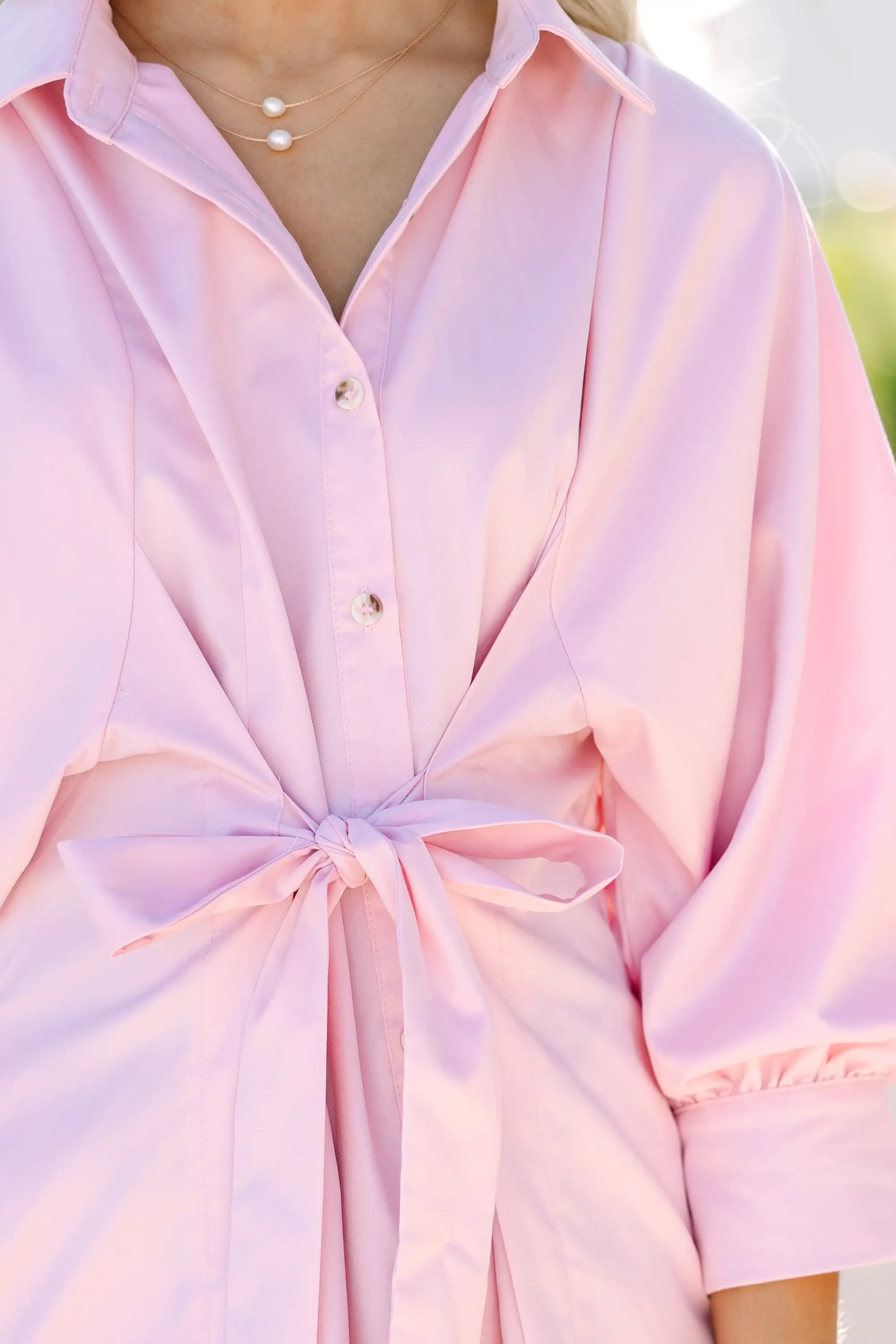 All In Your Dreams Baby Pink Button Down Dress