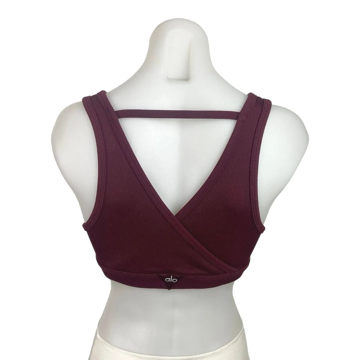 Alo Yoga Red Scoop Neck Cutout Back Ribbed Knit Padded Sports Bra Top Size S