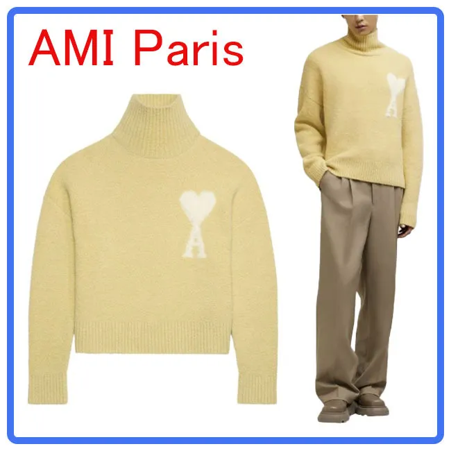 AMI PARIS  |Casual Style Wool Long Sleeves Plain High-Neck Logo