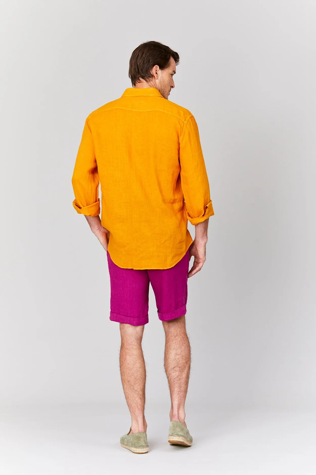 basic linen bermuda shorts fuxia