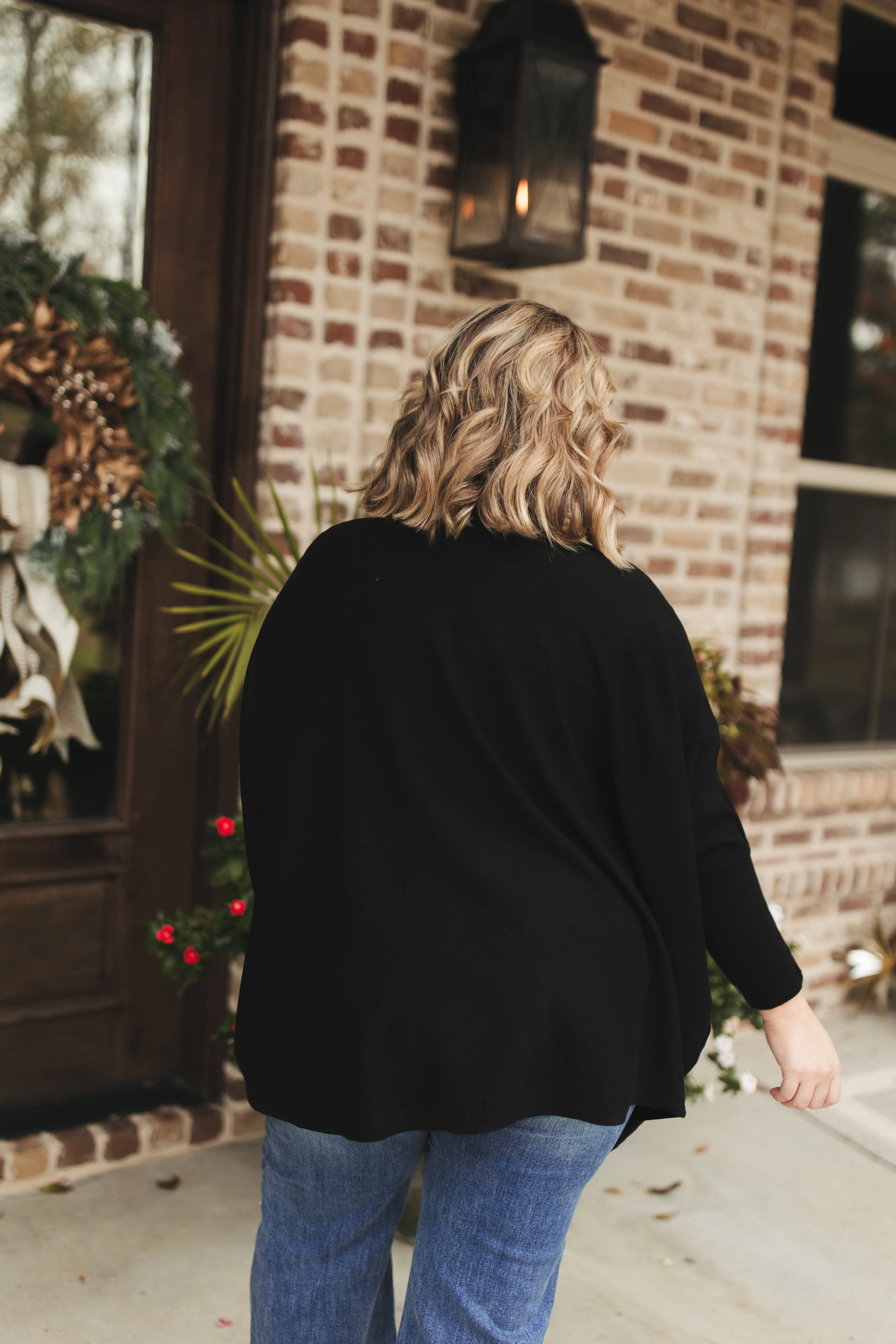 Black Dolman Button Sleeve Turtleneck Knit Top