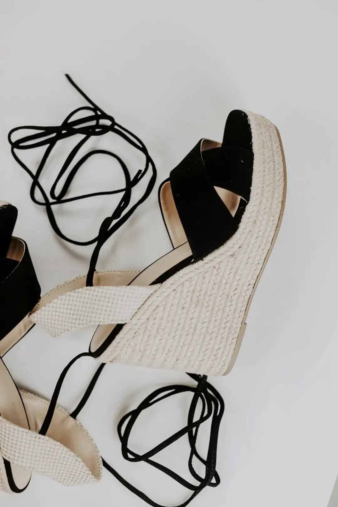 Black Lace Up Espadrille Wedges