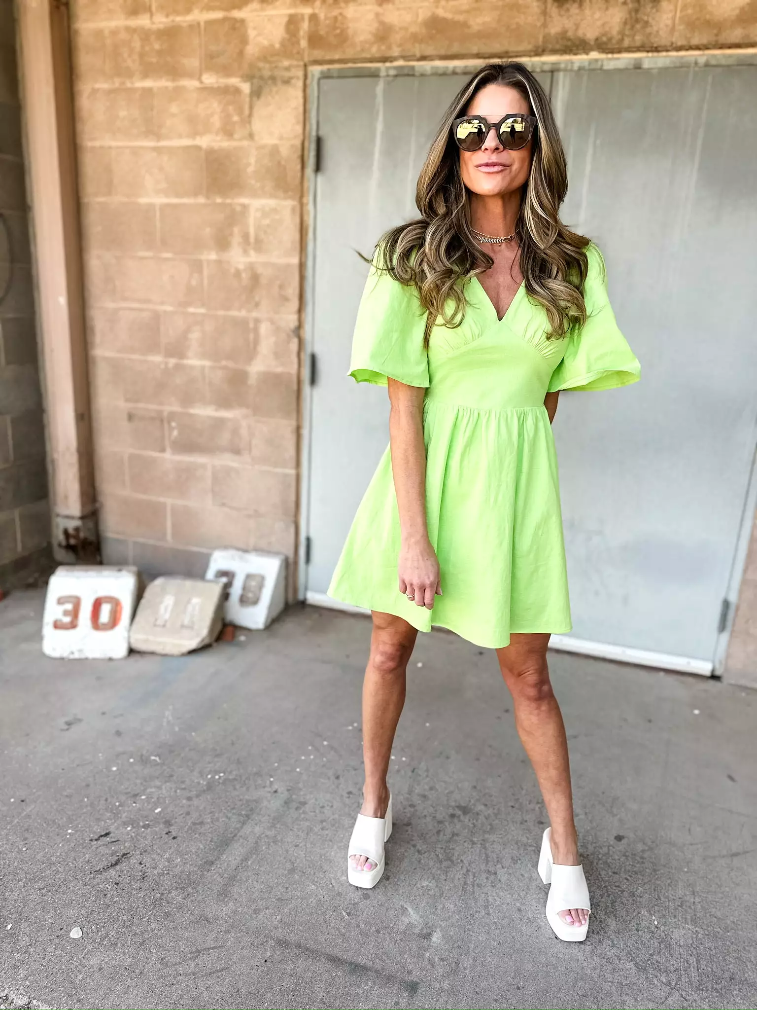 Butterfly Sleeve V-Neck Dress | Lime Green | FINAL SALE