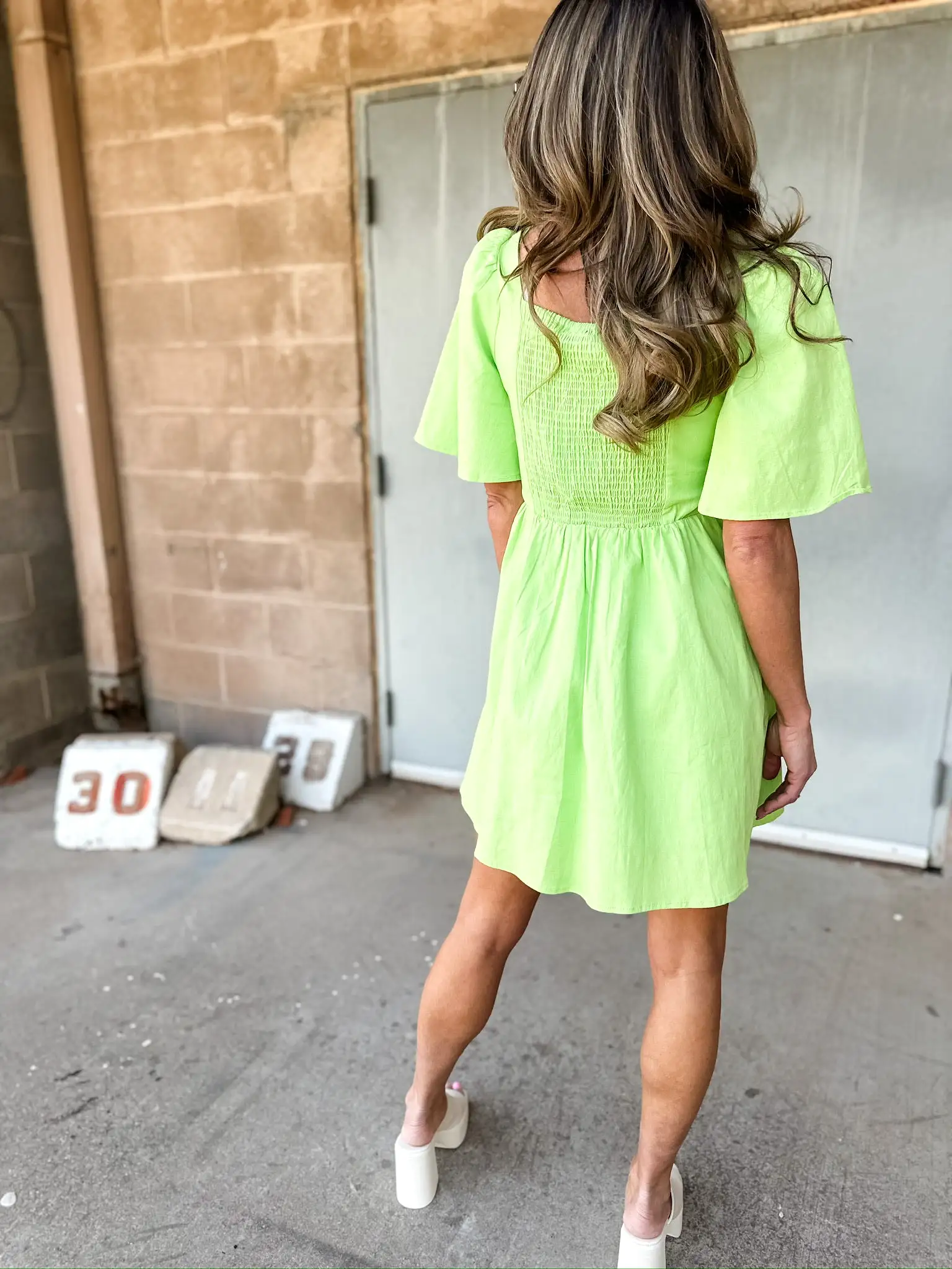 Butterfly Sleeve V-Neck Dress | Lime Green | FINAL SALE