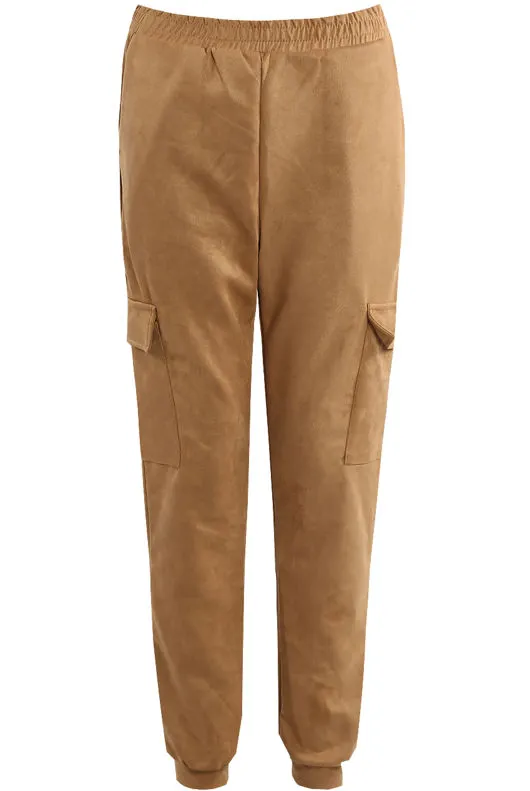 Camel Faux Suede Side Pocketed Trouser