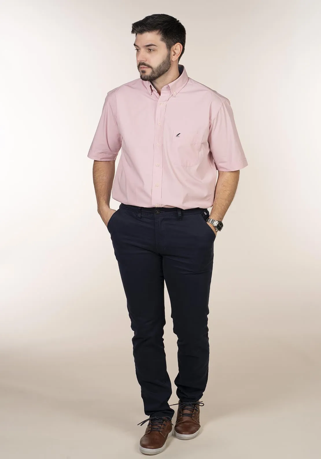 Casual Plain Short Sleeve Shirt - Pink