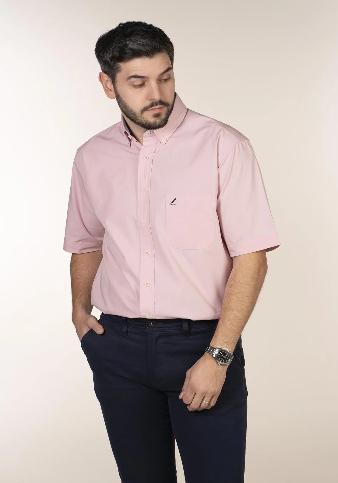 Casual Plain Short Sleeve Shirt - Pink