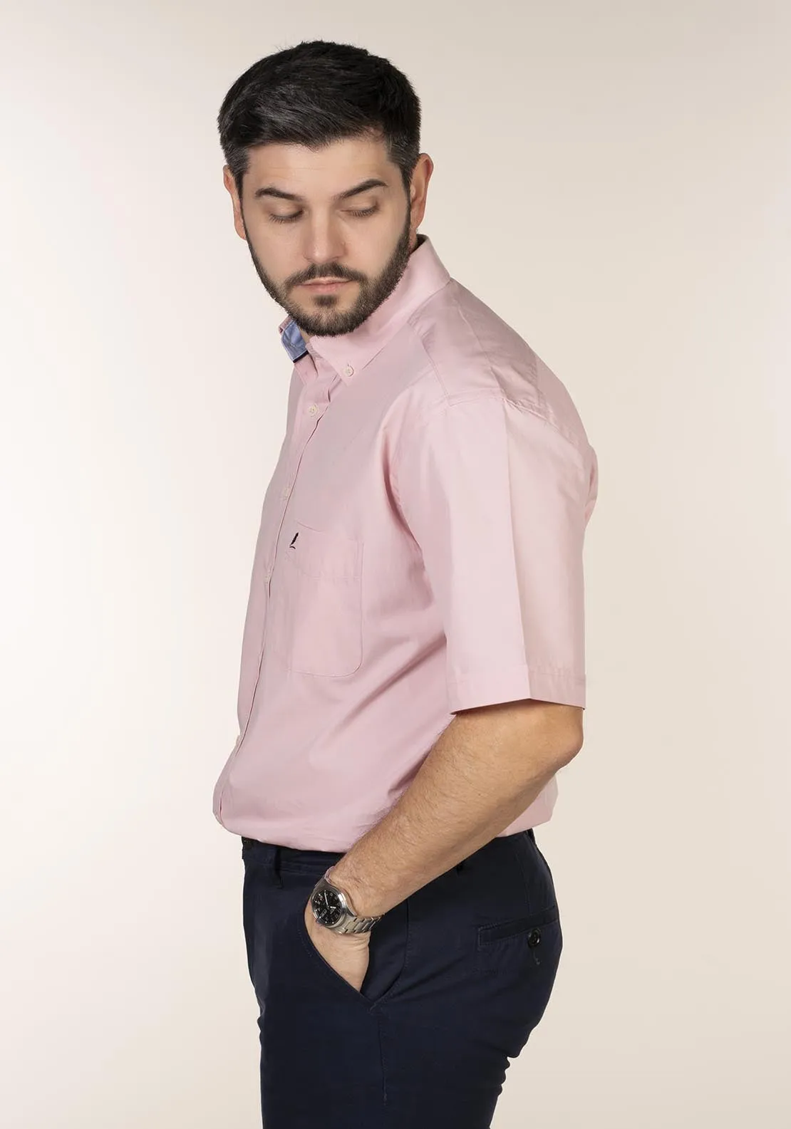 Casual Plain Short Sleeve Shirt - Pink