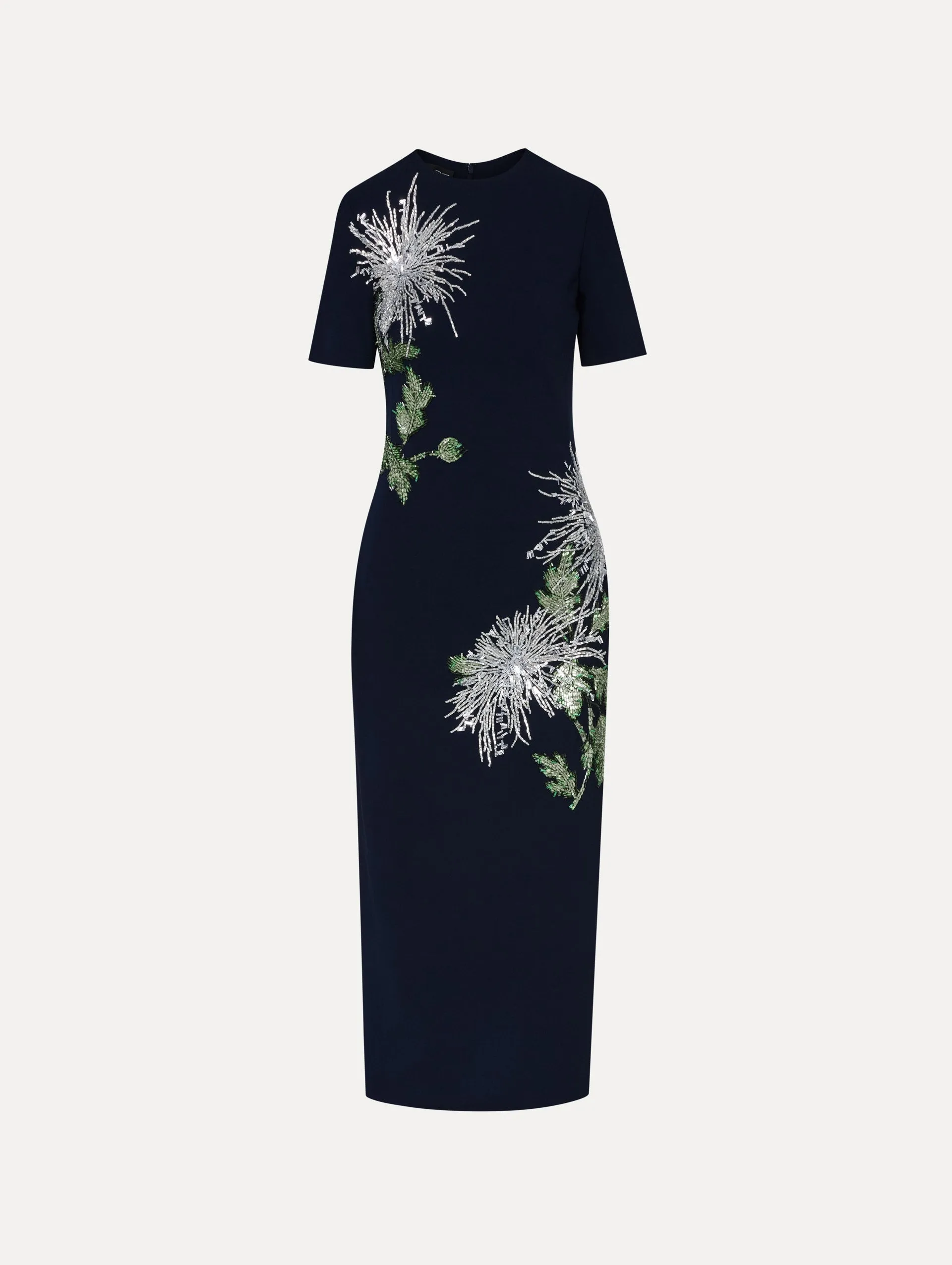 Chrysanthemum Crystal Embroidered Pencil Dress