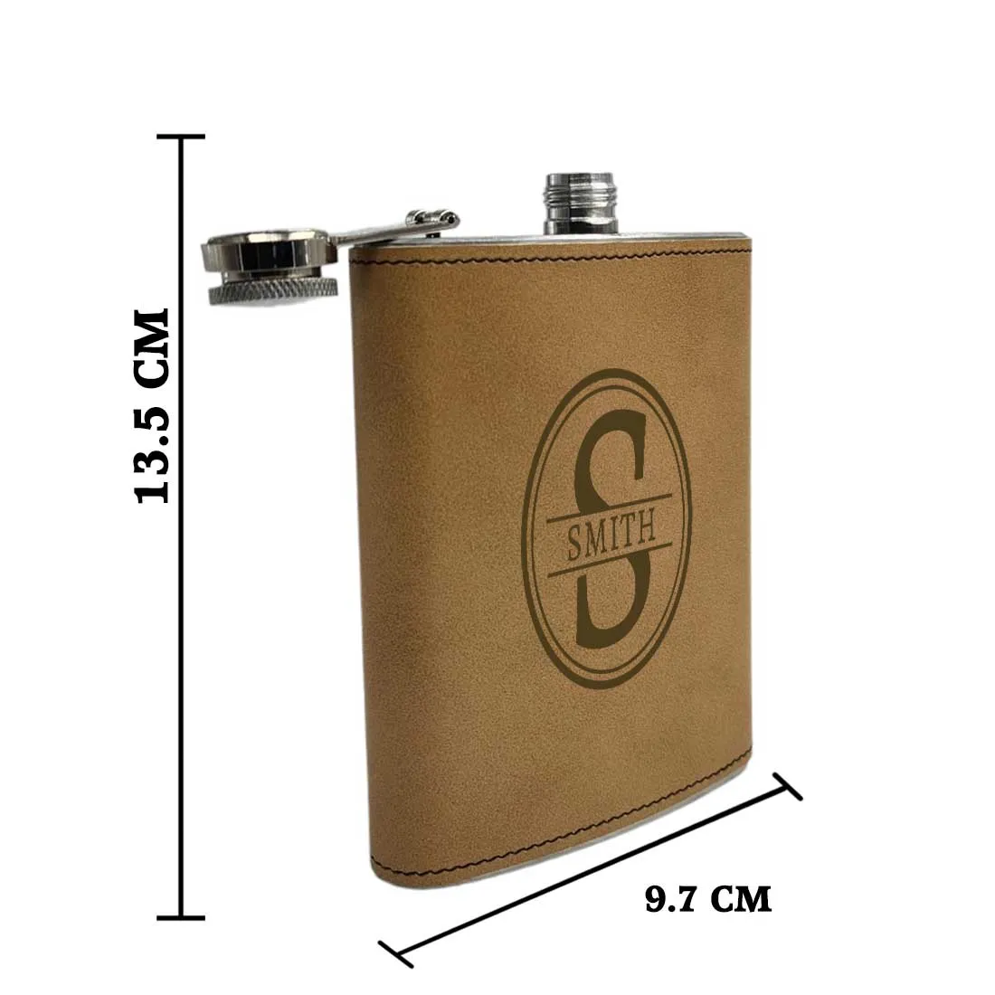 Customized Faux Leather Hip Flask Engraved Alcohol Flasks - Circle Monogram