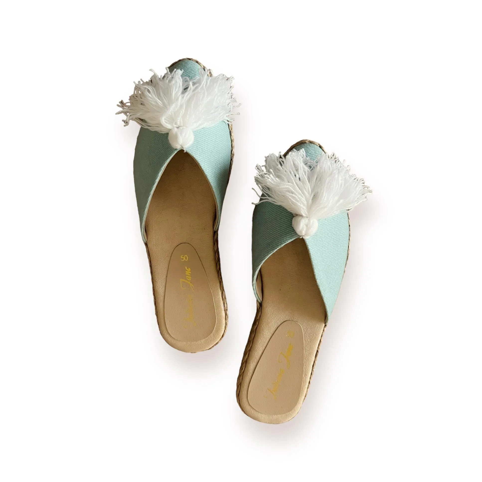 DAHLIA Seafoam Tassel Abaca Mules