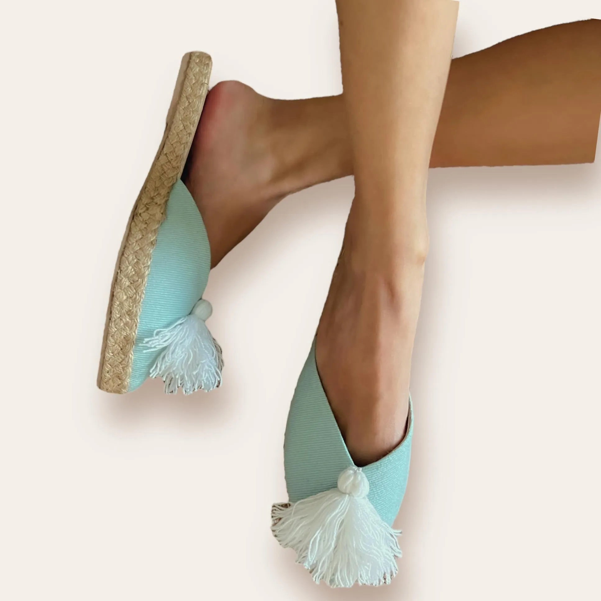 DAHLIA Seafoam Tassel Abaca Mules