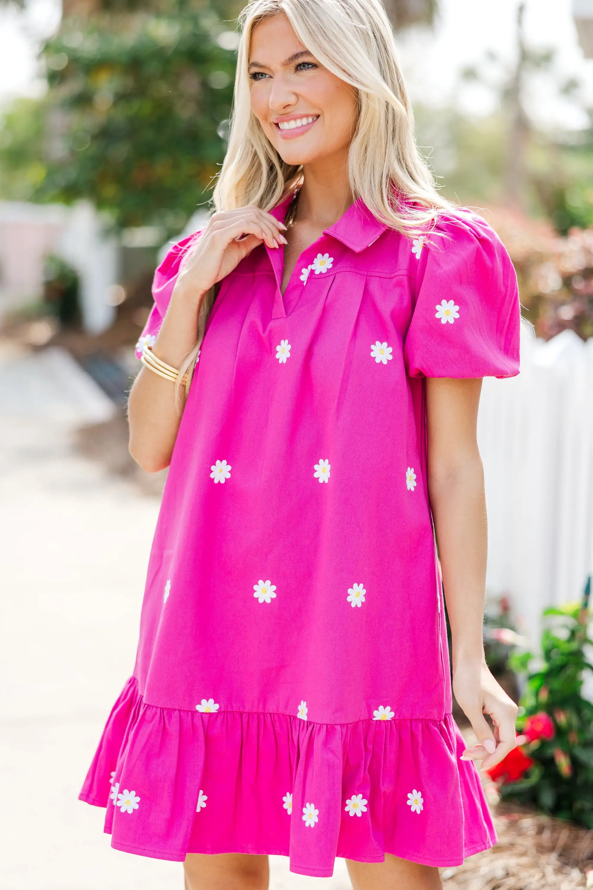 Dream Of The Day Fuchsia Pink Floral Embroidered Dress