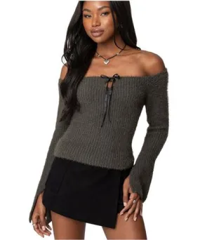 Edikted Women's Keyhole Off Shoulder Ribbed Knit Top