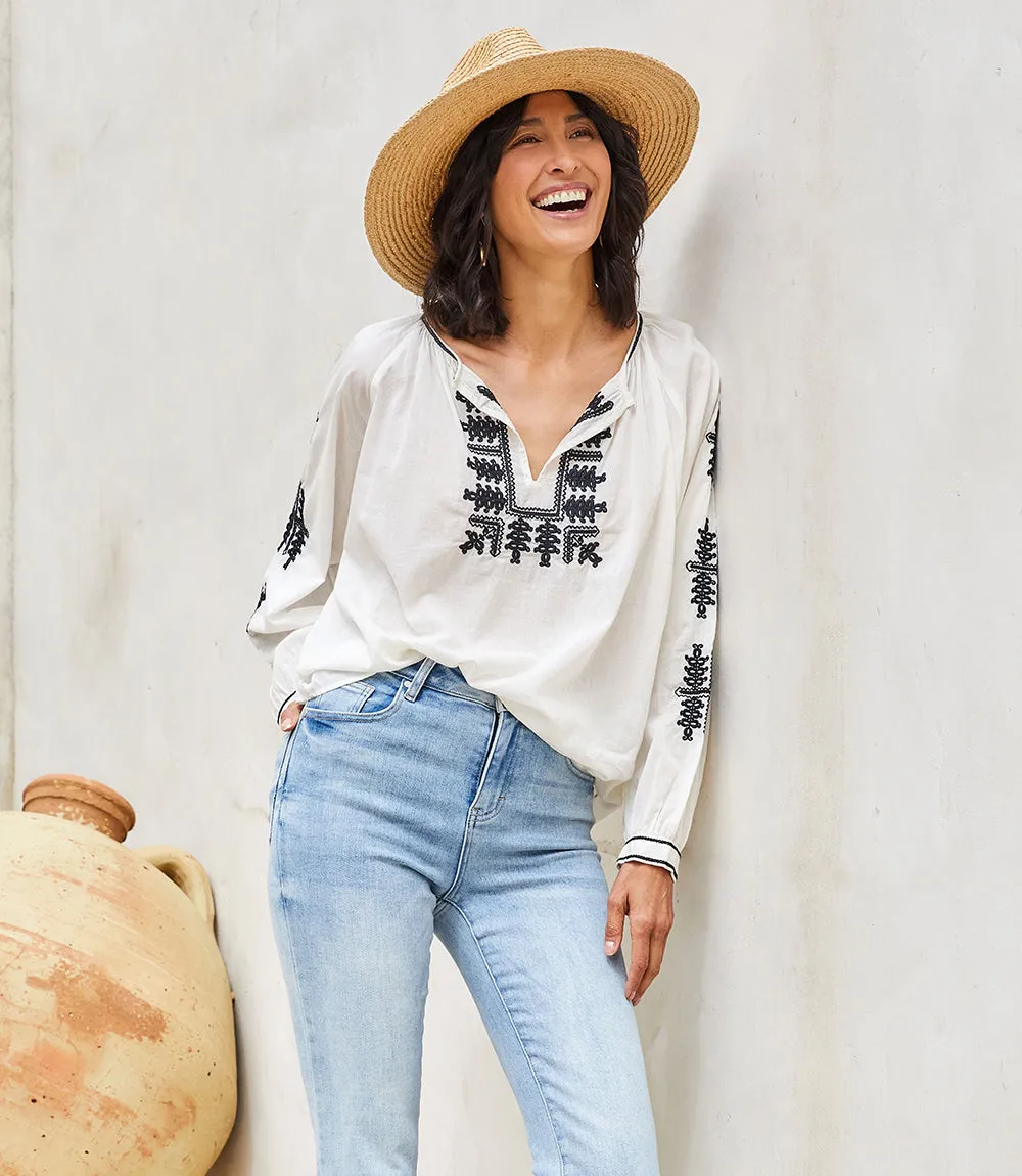 Embroidered Peasant Top