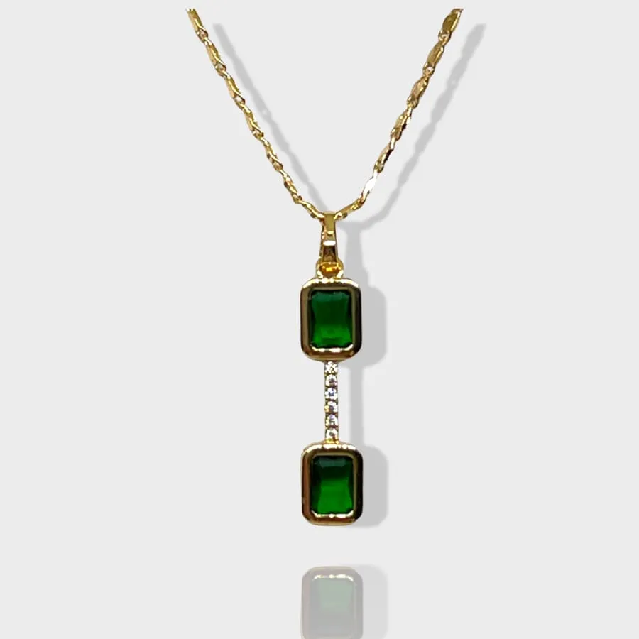 Esme double faux emerald square stone necklace set 18kts gold plated