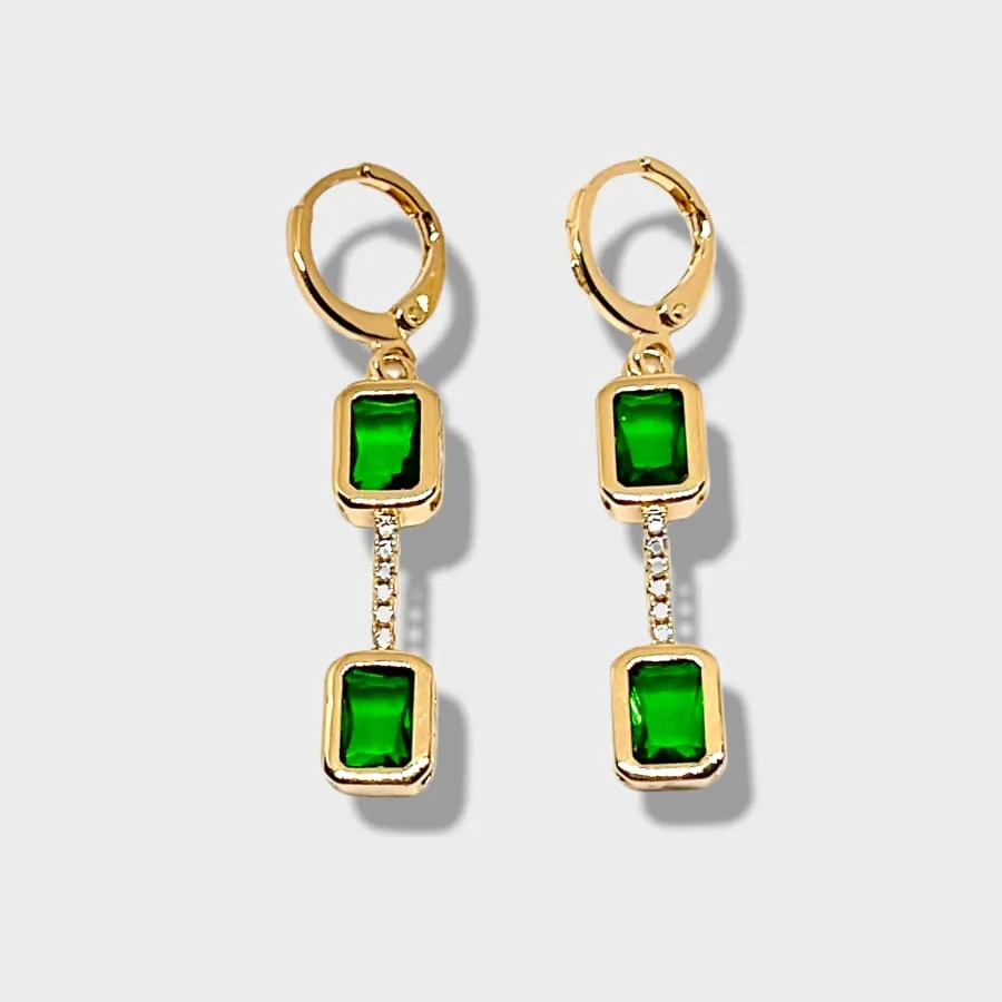 Esme double faux emerald square stone necklace set 18kts gold plated