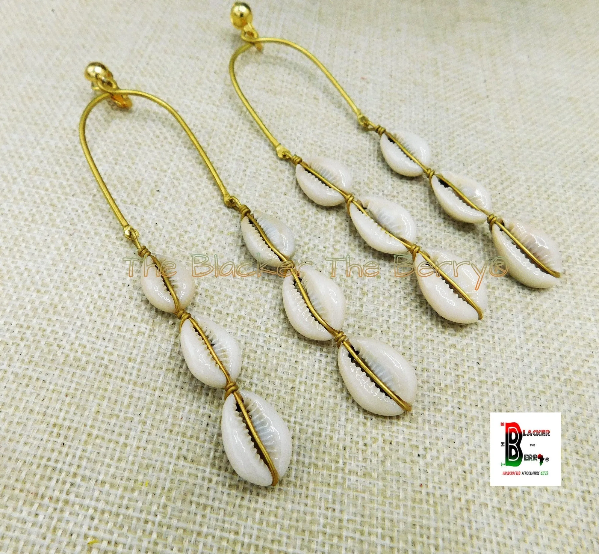 Ethnic Clip On Earrings Cowrie Shell Long Dangle Women African Fashionable Handmade