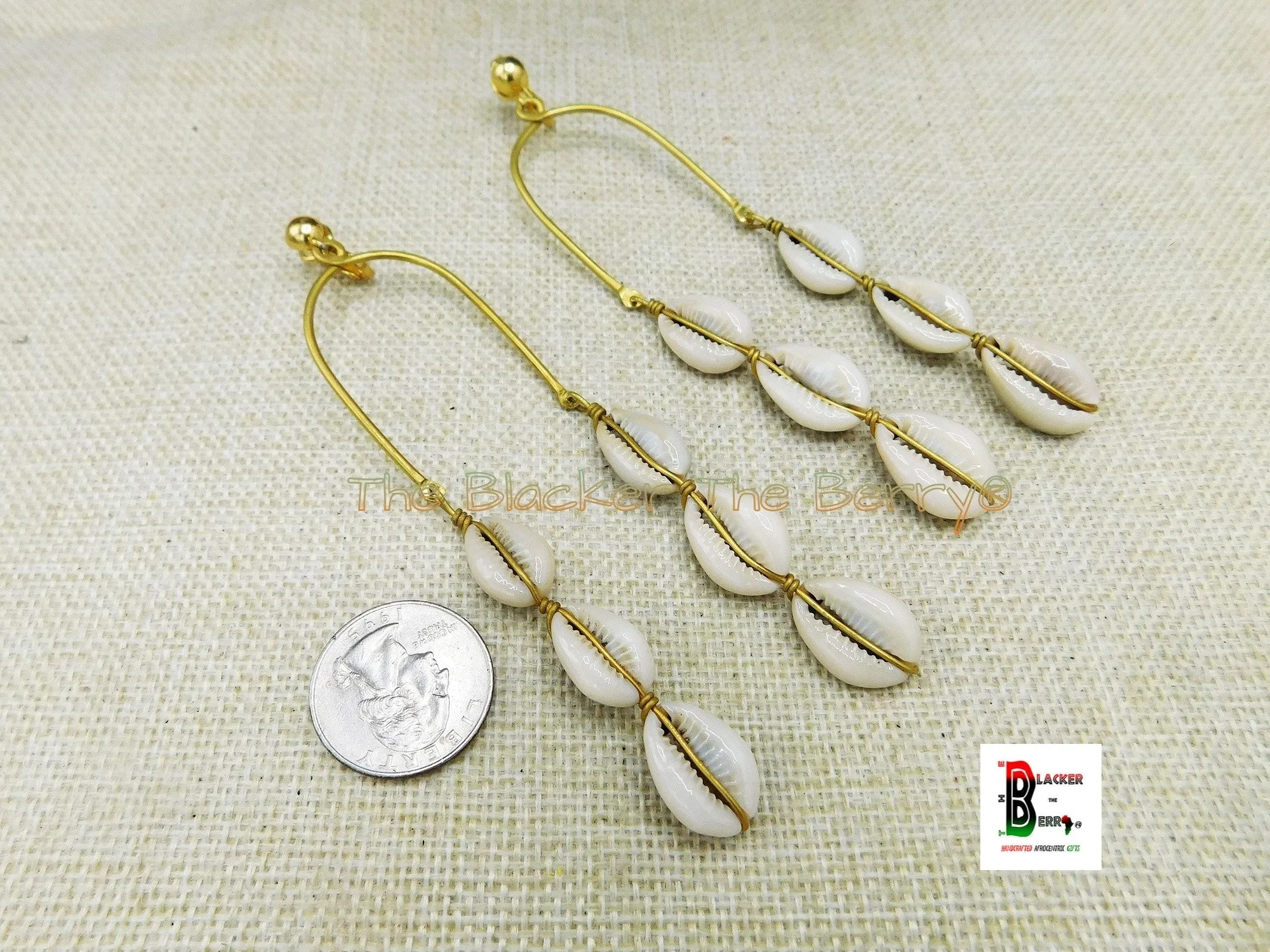 Ethnic Clip On Earrings Cowrie Shell Long Dangle Women African Fashionable Handmade