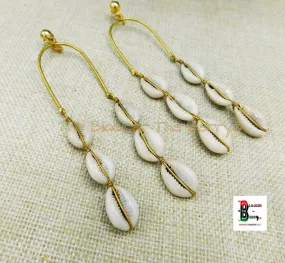 Ethnic Clip On Earrings Cowrie Shell Long Dangle Women African Fashionable Handmade