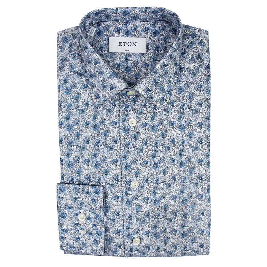 Eton - Slim Fit Floral Shirt in Blue