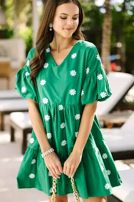 Face The Day Ahead Green Embroidered Dress