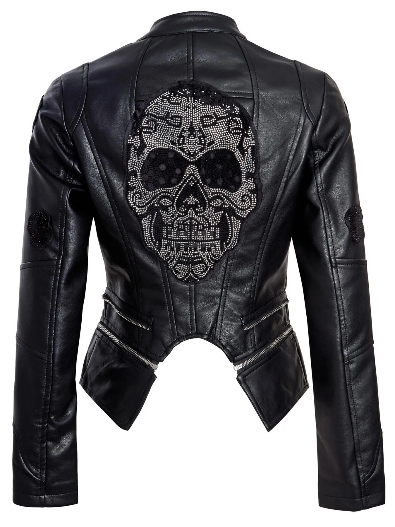 Faux leather Skull Biker Jacket, Black, Stone, UK sizes 8 to 14