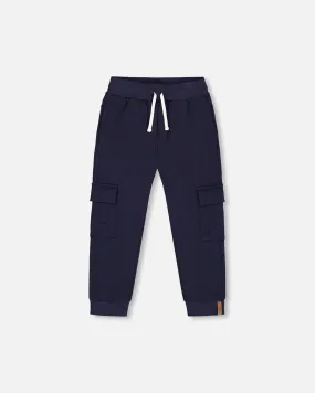 Fleece Sweatpants With Cargo Pockets Navy