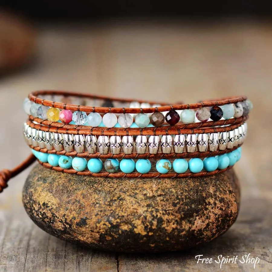 Handmade Turquoise & Mixed Bead Wrap Bracelet