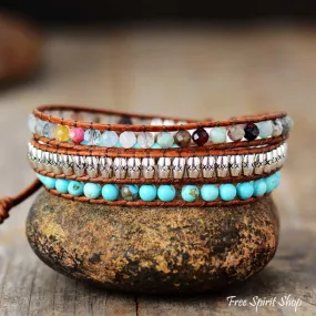 Handmade Turquoise & Mixed Bead Wrap Bracelet