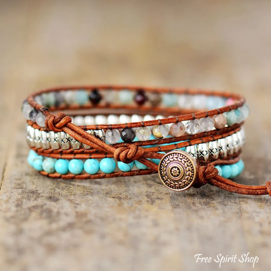 Handmade Turquoise & Mixed Bead Wrap Bracelet