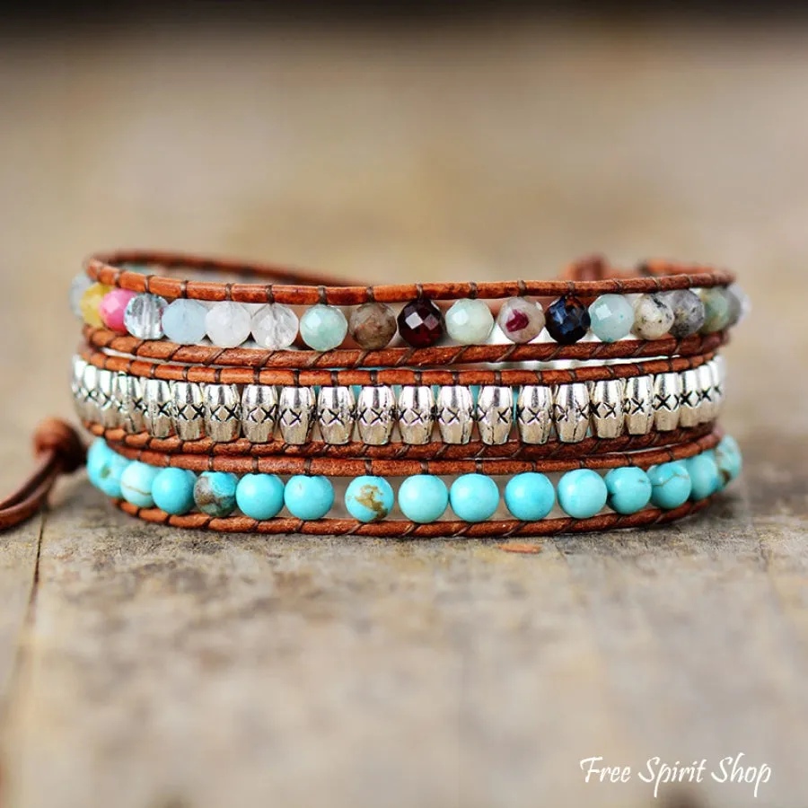 Handmade Turquoise & Mixed Bead Wrap Bracelet