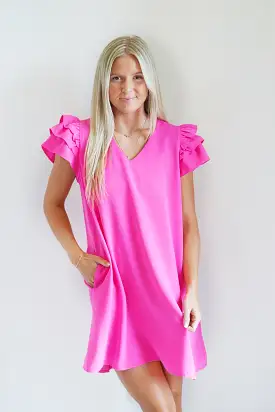 Hannah Hot Pink V-Neck Dress