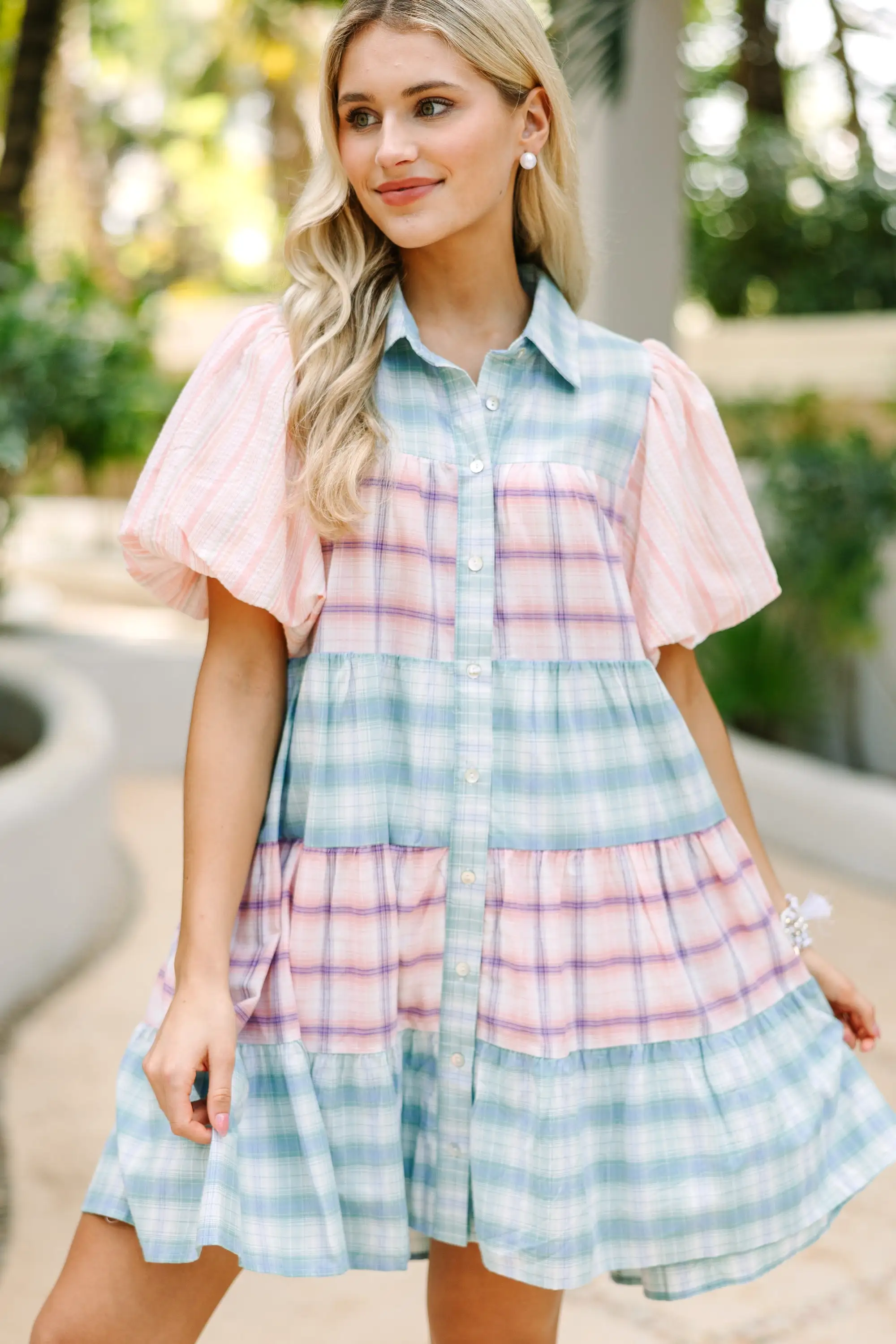 Happy Place Blue & Pink Plaid Dress