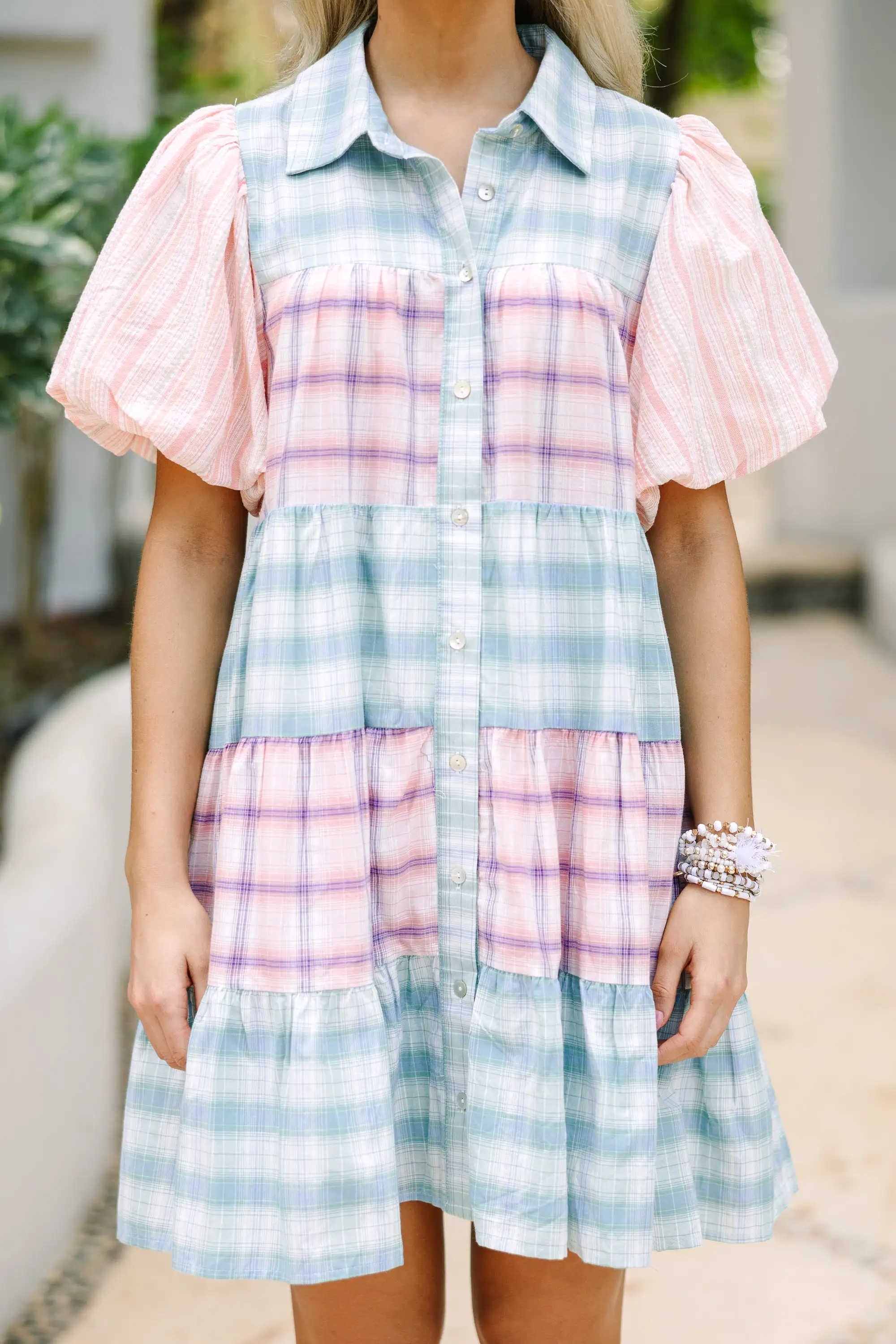 Happy Place Blue & Pink Plaid Dress