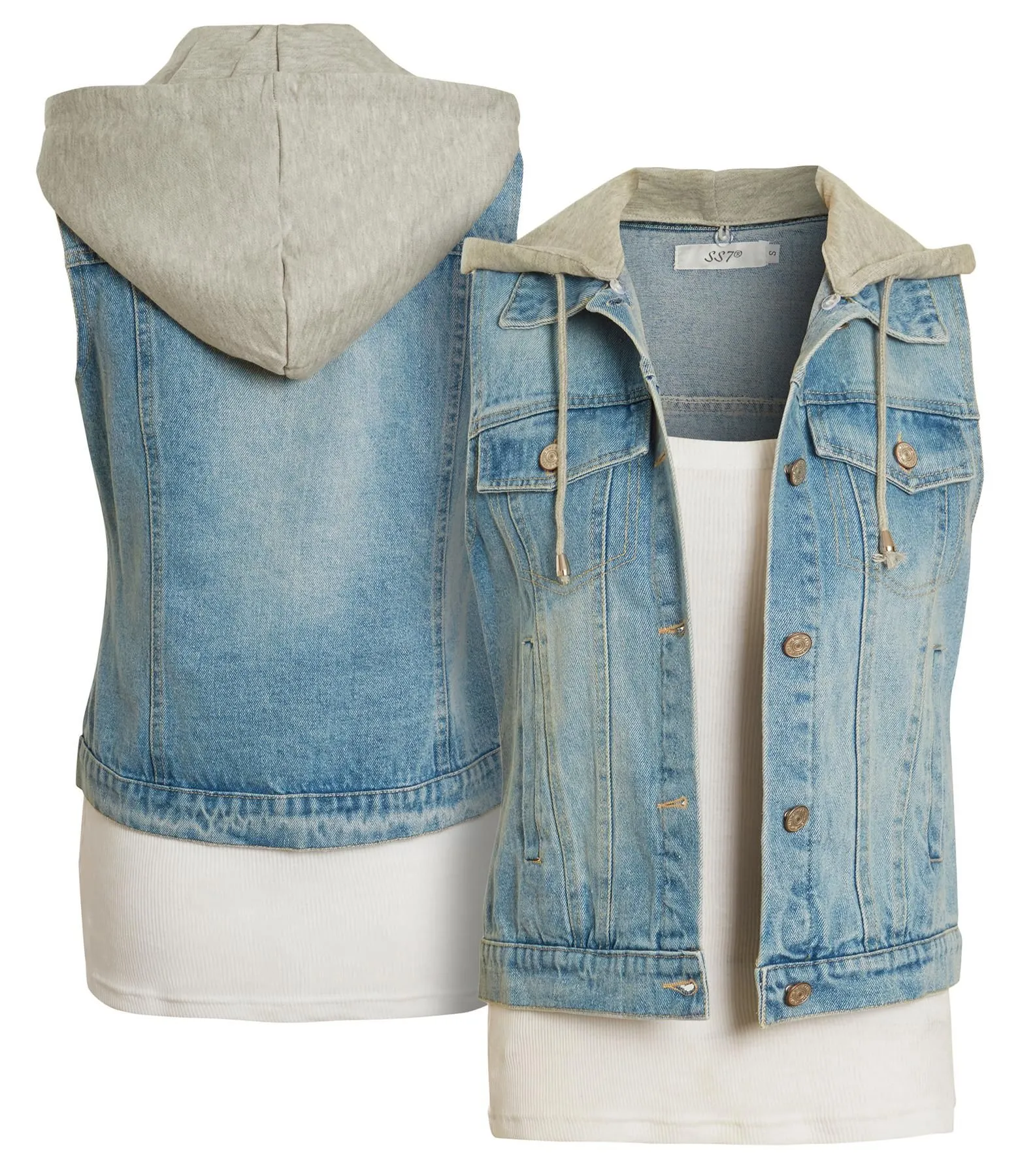 Jersey Hood Denim Gilet, UK Sizes 8 to 14