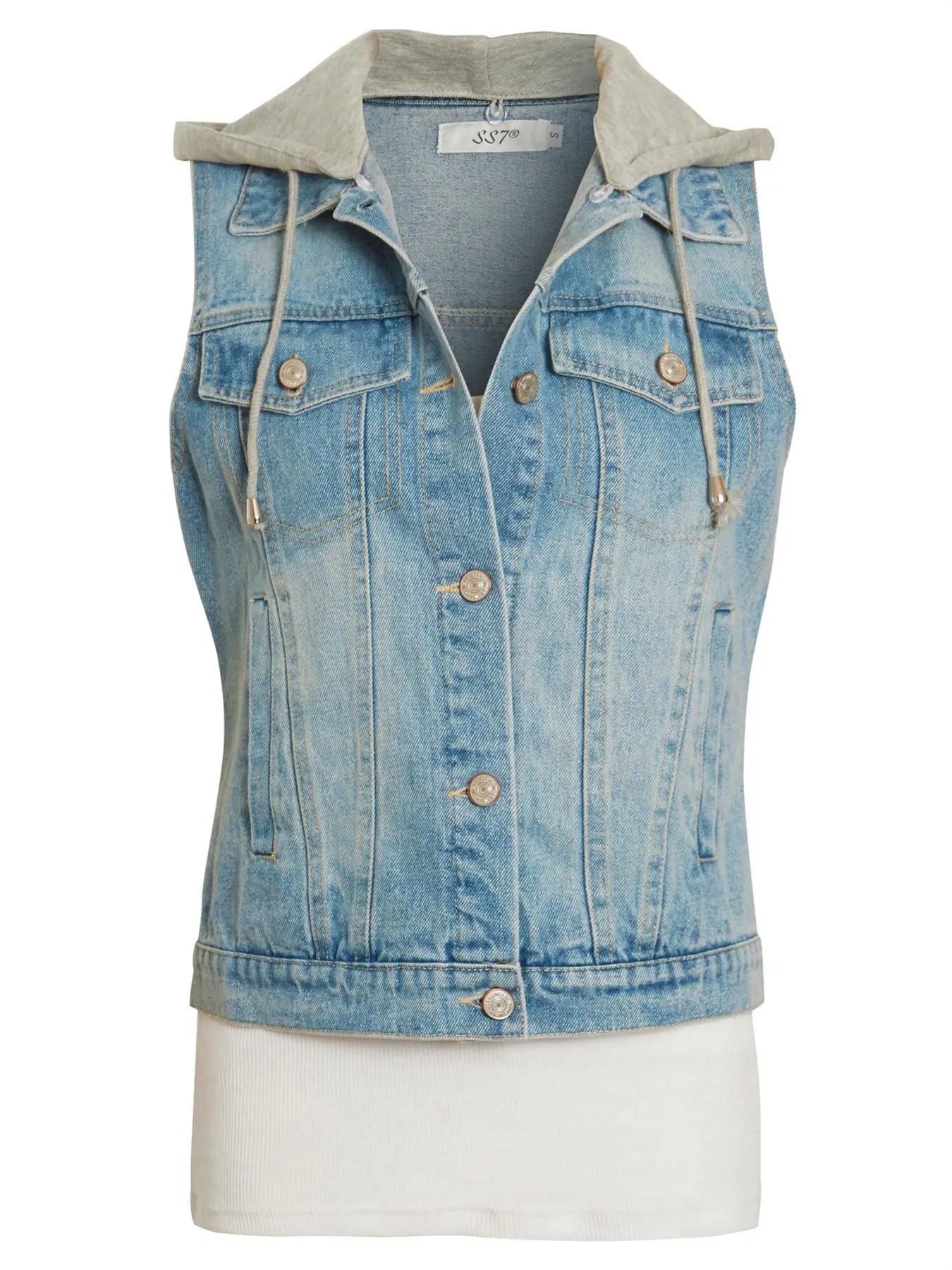 Jersey Hood Denim Gilet, UK Sizes 8 to 14