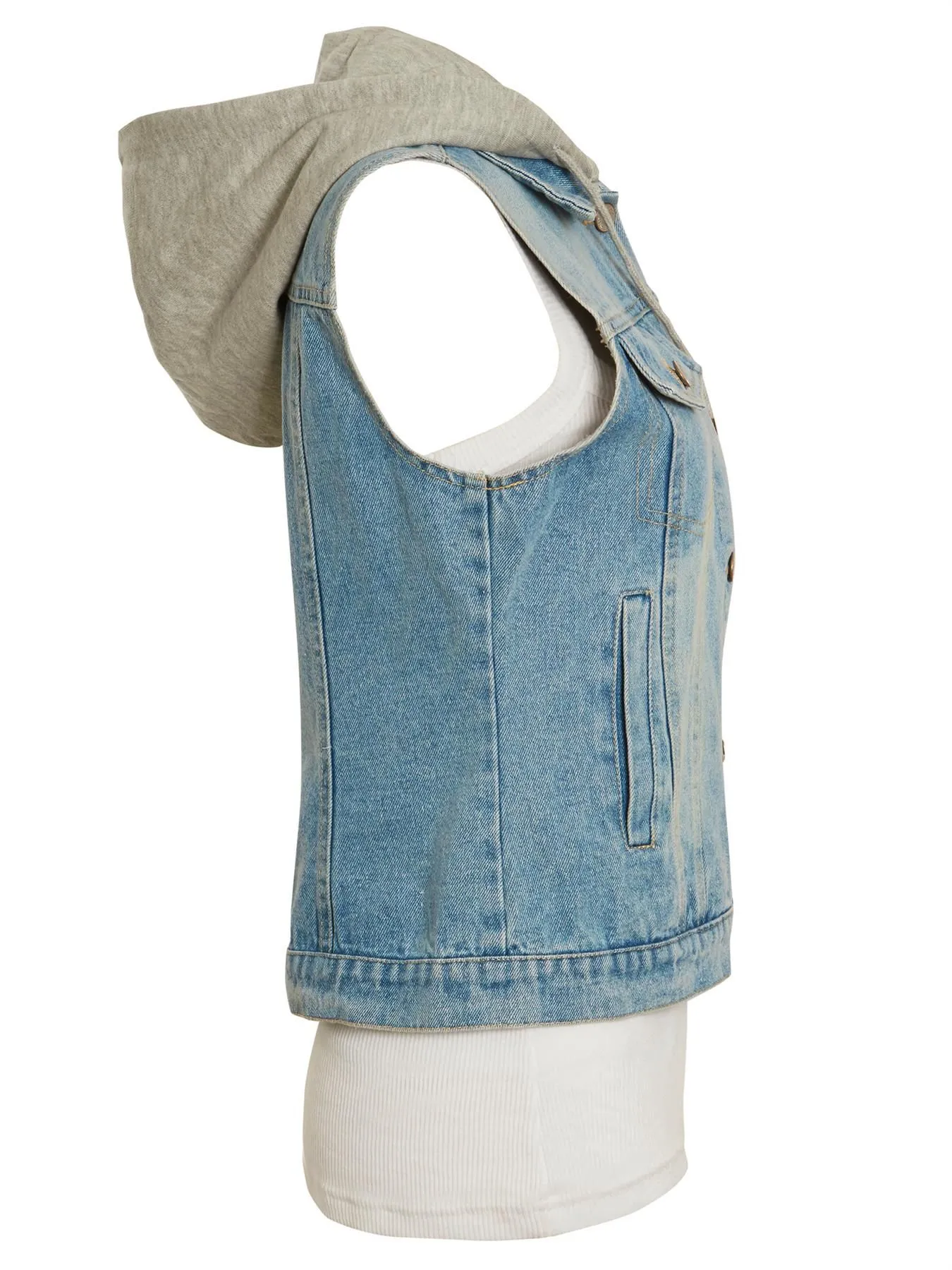 Jersey Hood Denim Gilet, UK Sizes 8 to 14