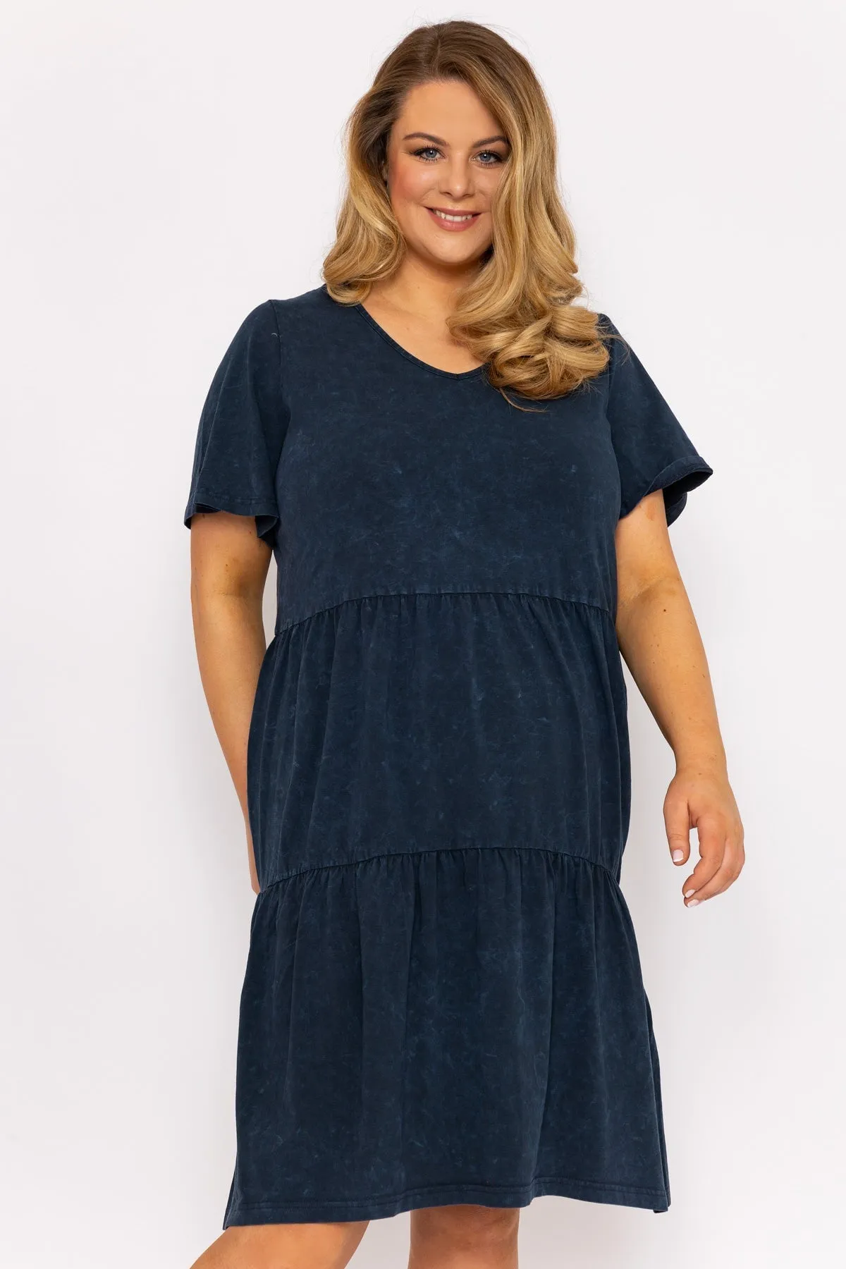 Jersey Knee Length Dress in Navy