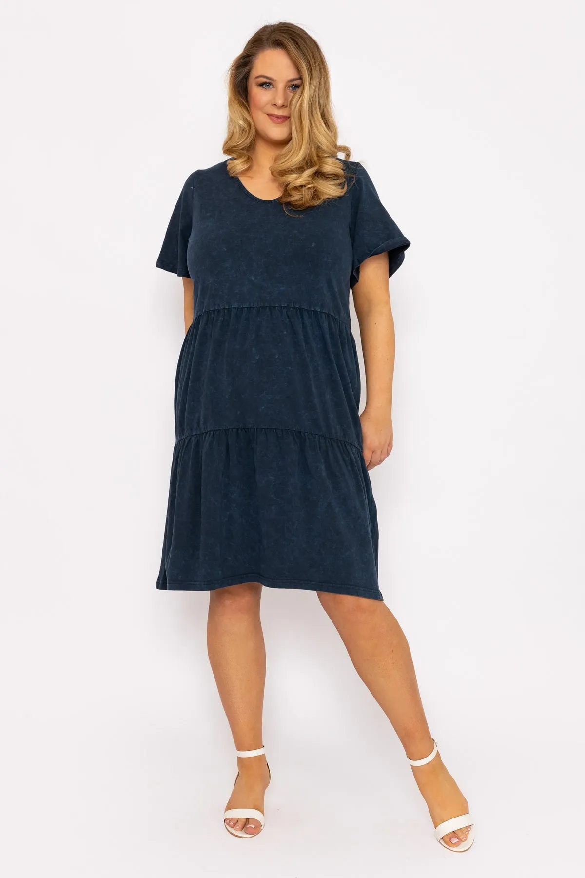 Jersey Knee Length Dress in Navy