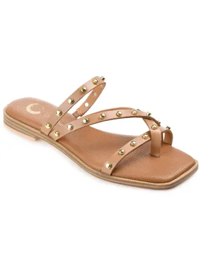 JOURNEE COLLECTION Womens Beige Padded Studded Strappy Fanny Square Toe Block Heel Slip On Sandals Shoes