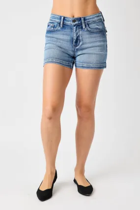 Judy Blue Mid-Rise Heavy Contrast Faux Flap Pocket Shorts