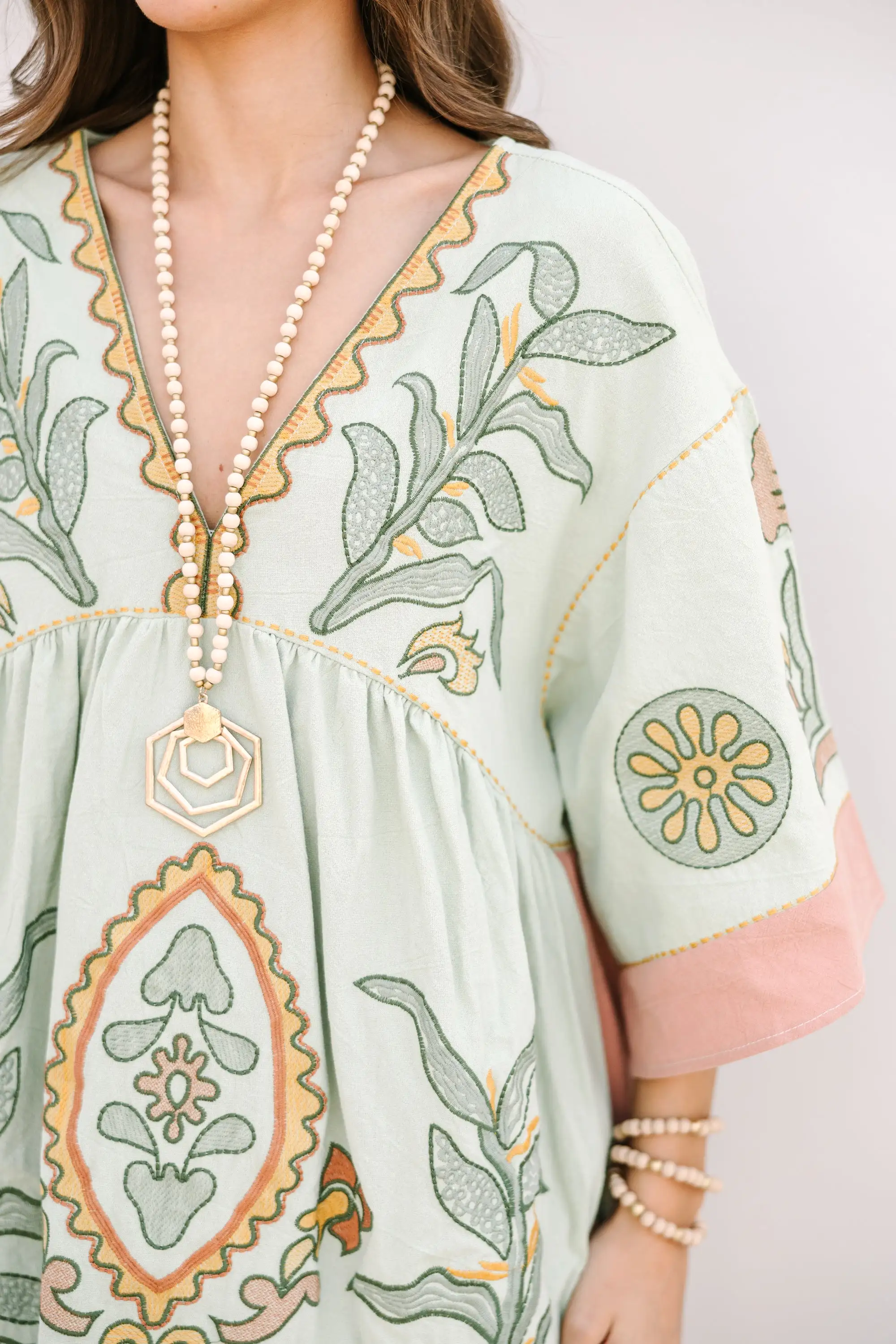 Just My Type Mint Green Floral Embroidered Dress