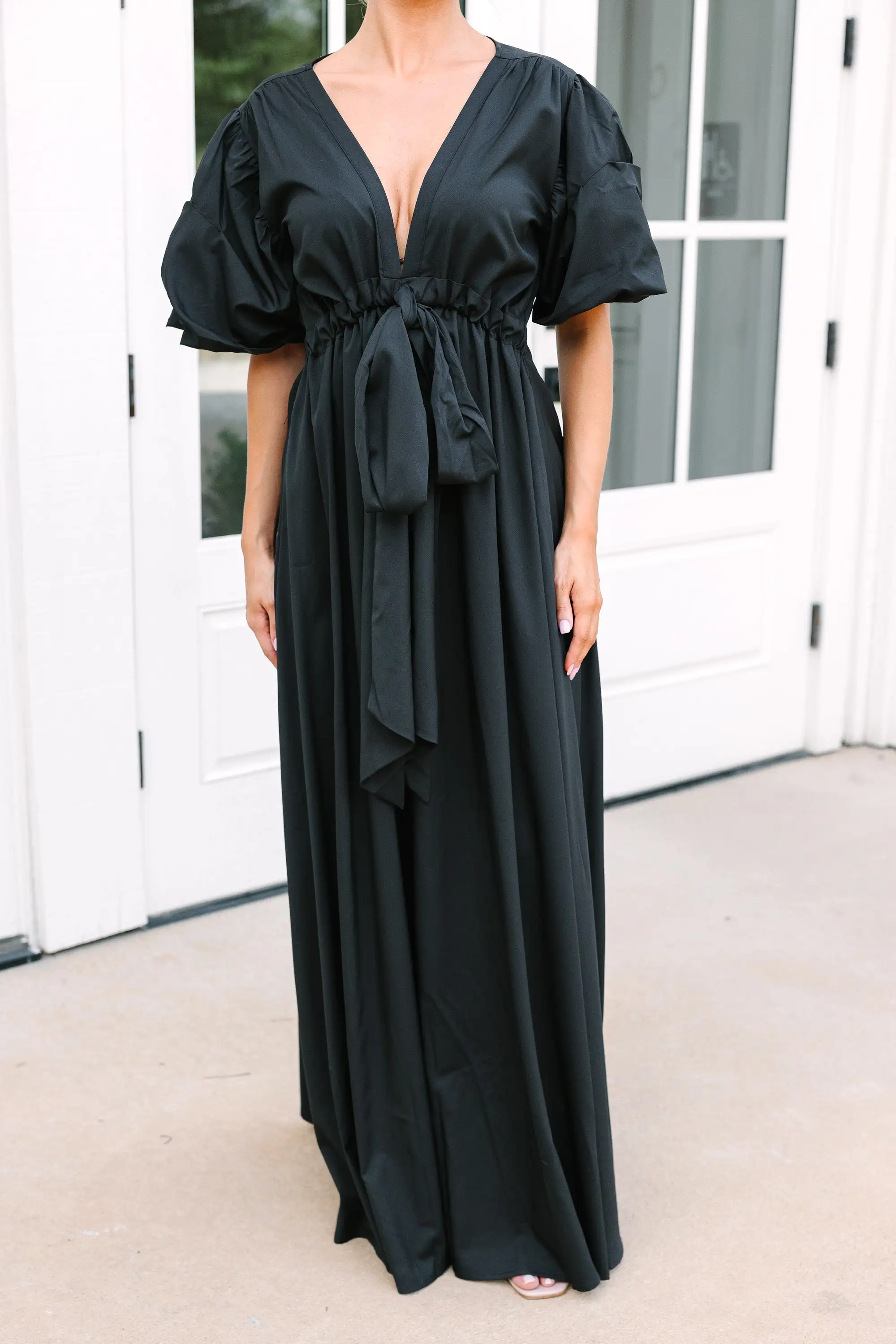 Keep It Up Black Puff Sleeve Maxi Dress